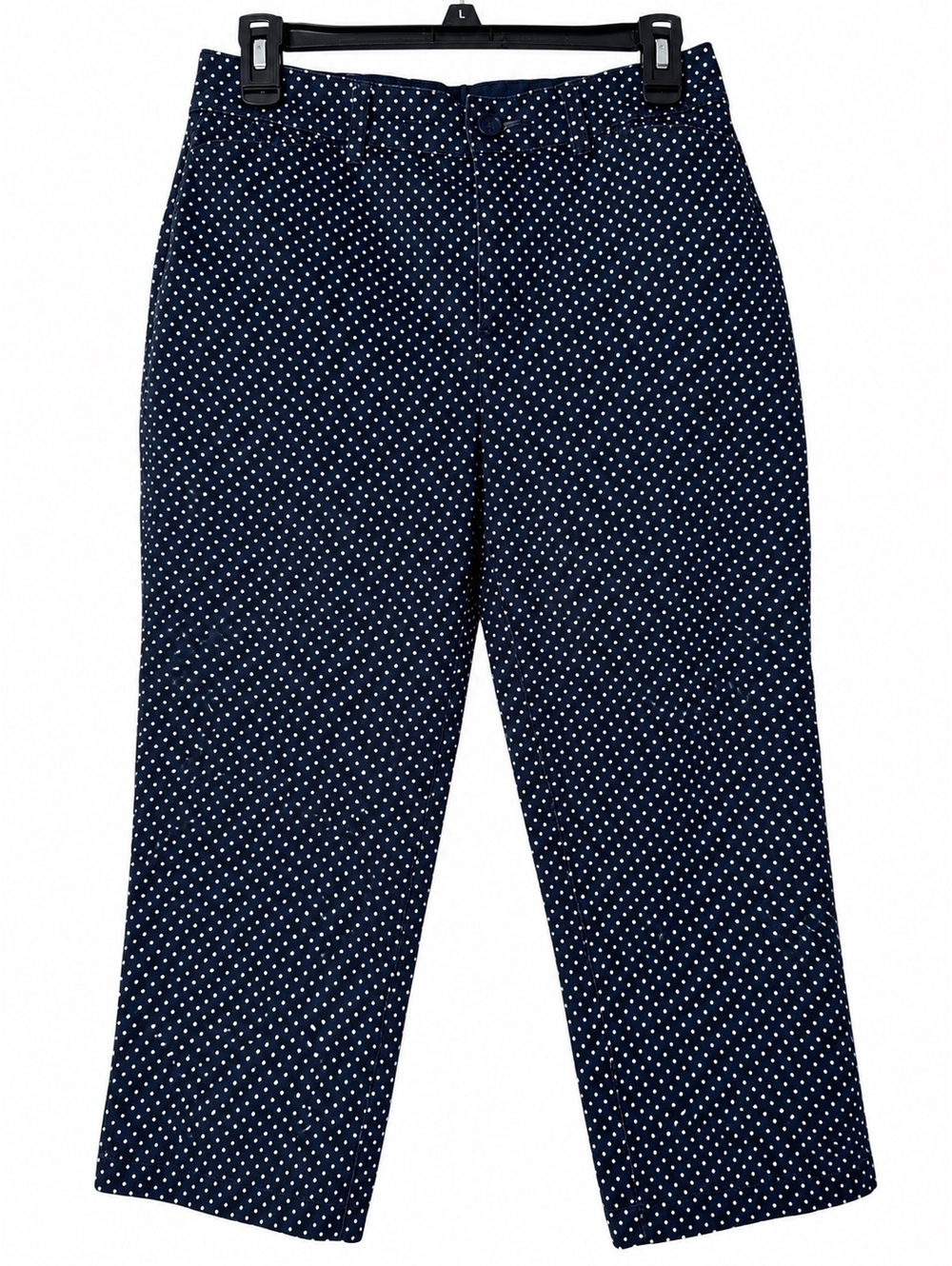 Croft & Barrow Women Polka Dot Capri Pants Navy Blue Classic Fit Size 4 Stretch